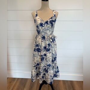 Donna Ricco Blue and White Floral Midi Dress Size 2